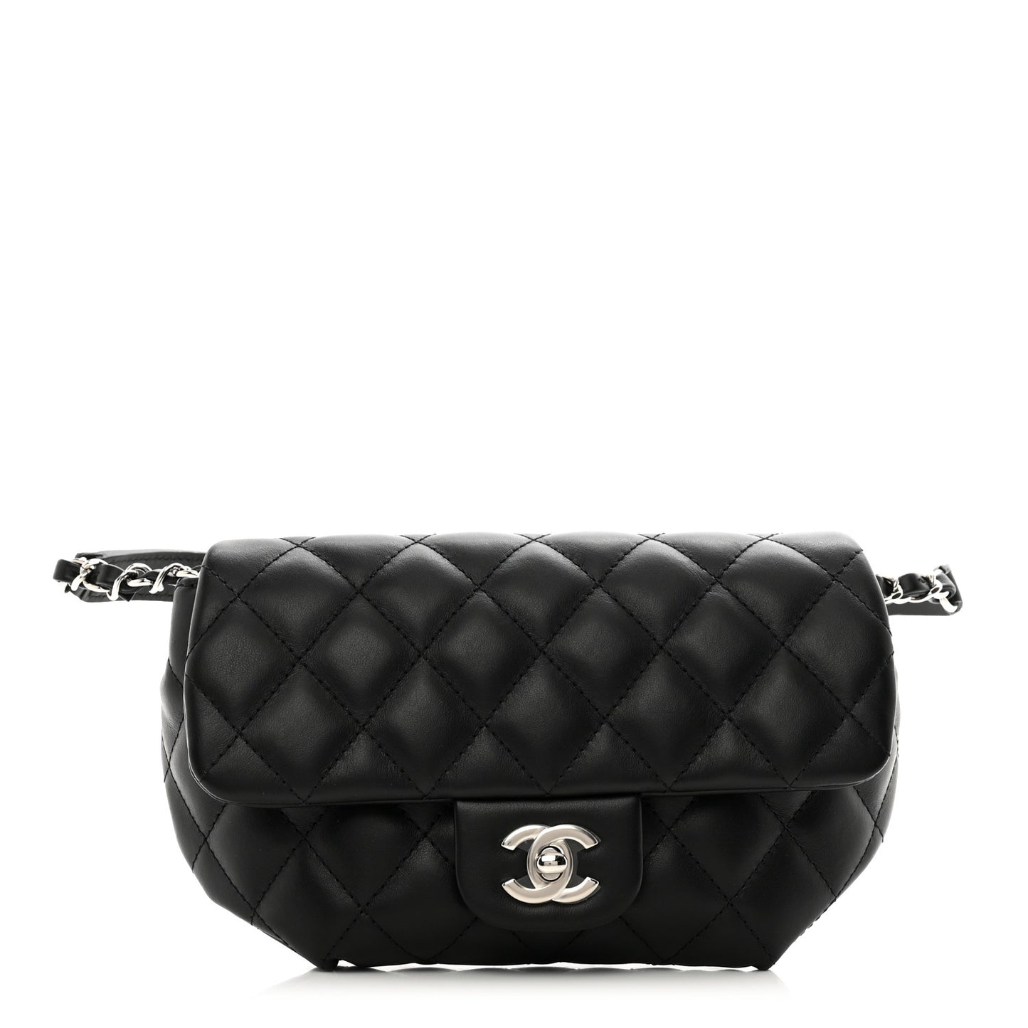 Calfskin Quilted CC Uniform Flap Belt Bag Black