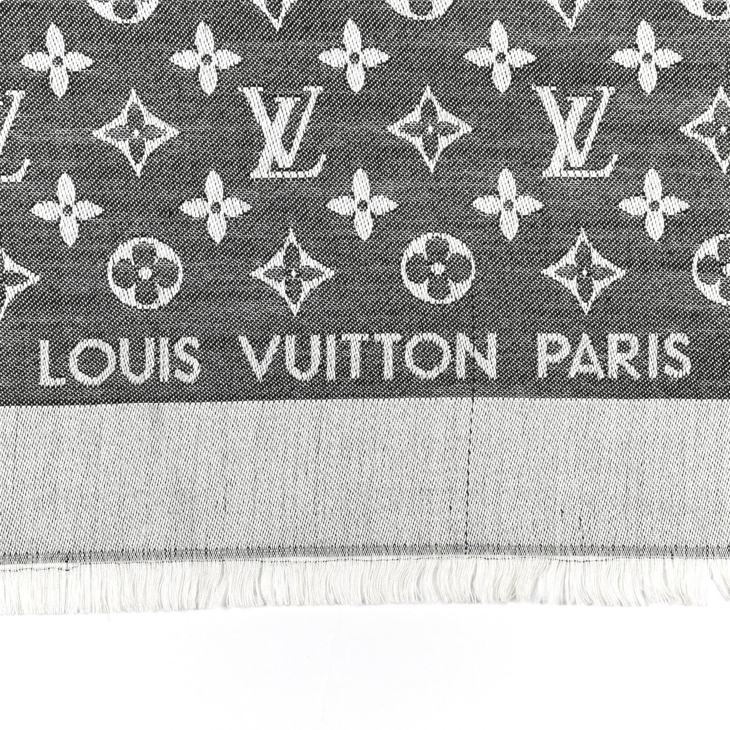 Wool Silk Monogram Denim Shawl Black