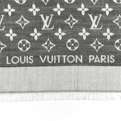 Louis Vuitton Wool Silk Monogram Denim Shawl Black 2 of 3