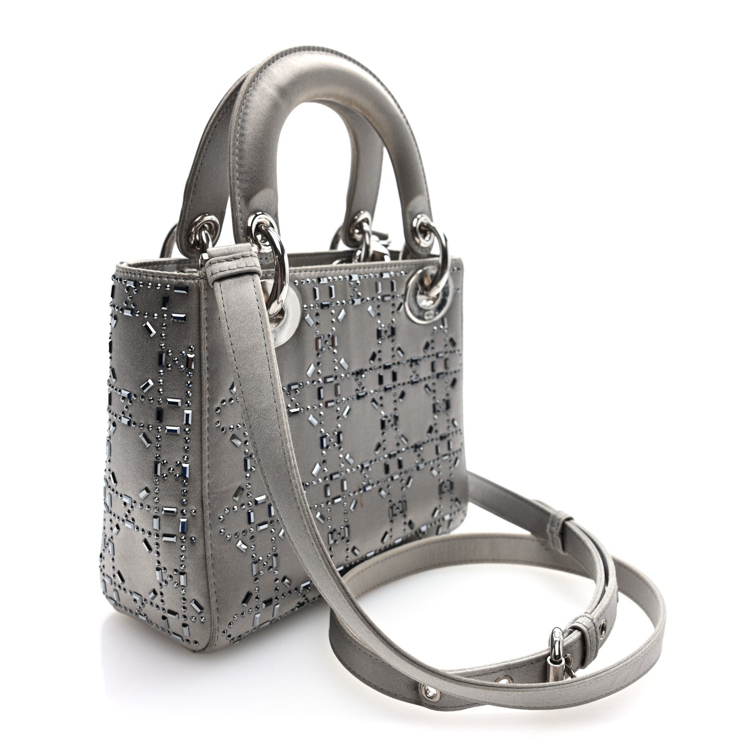 Christian Dior Satin Crystal Cannage Mini Lady Dior Gray 3 of 9