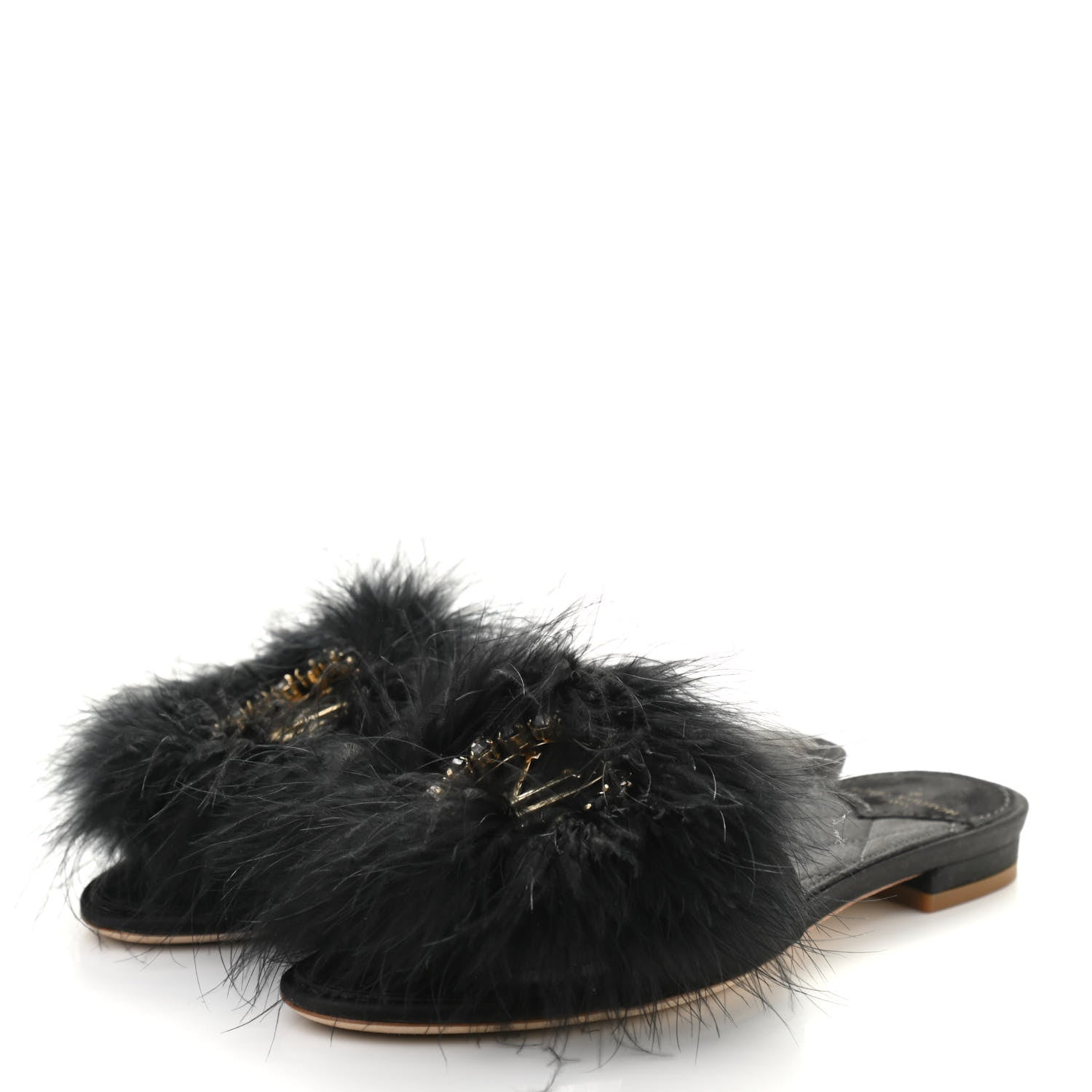 Louis Vuitton Marabou Crystal LV Marilyn Flat Mule 37 Black 3 of 9