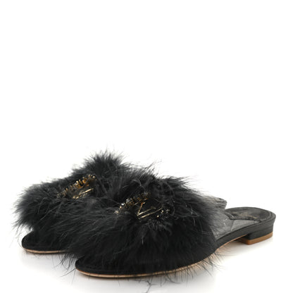 Louis Vuitton Marabou Crystal LV Marilyn Flat Mule 37 Black 3 of 9