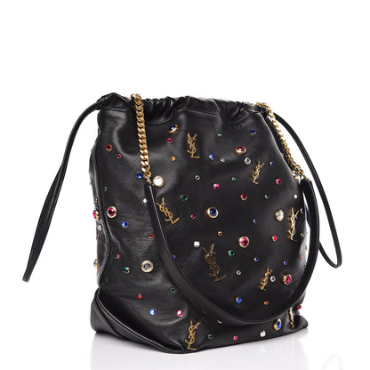 Saint Laurent Lambskin Charm Studded Teddy Drawstring Bag Black 3 of 10