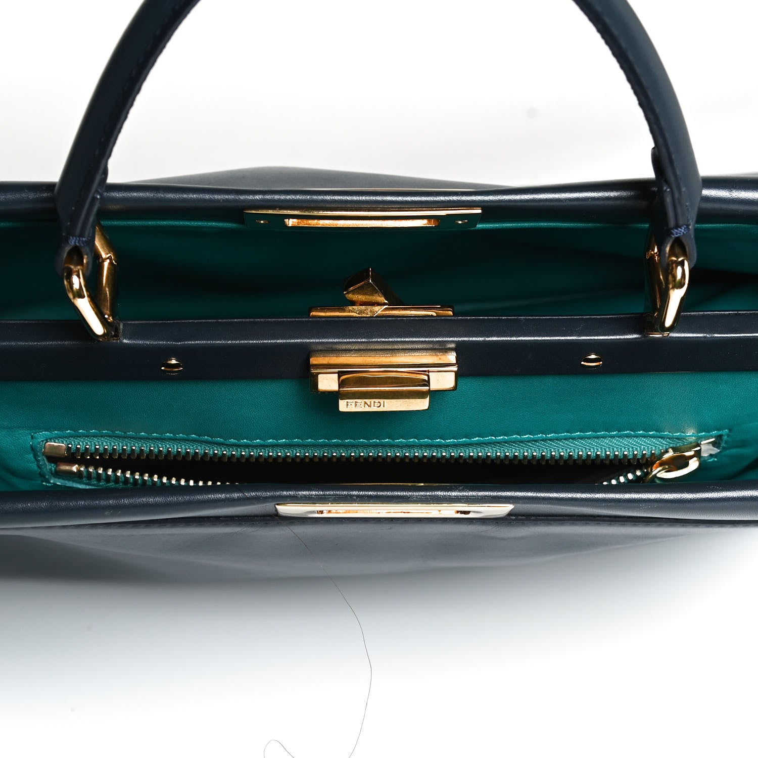 Fendi Vitello Morgan Shiny Nappa Medium Peekaboo Iconic Satchel Lavagna Lago 5 of 11