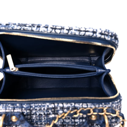 Chanel Tweed Snakeskin Quilted Medium CC Filigree Vanity Case Dark Navy 5 of 12