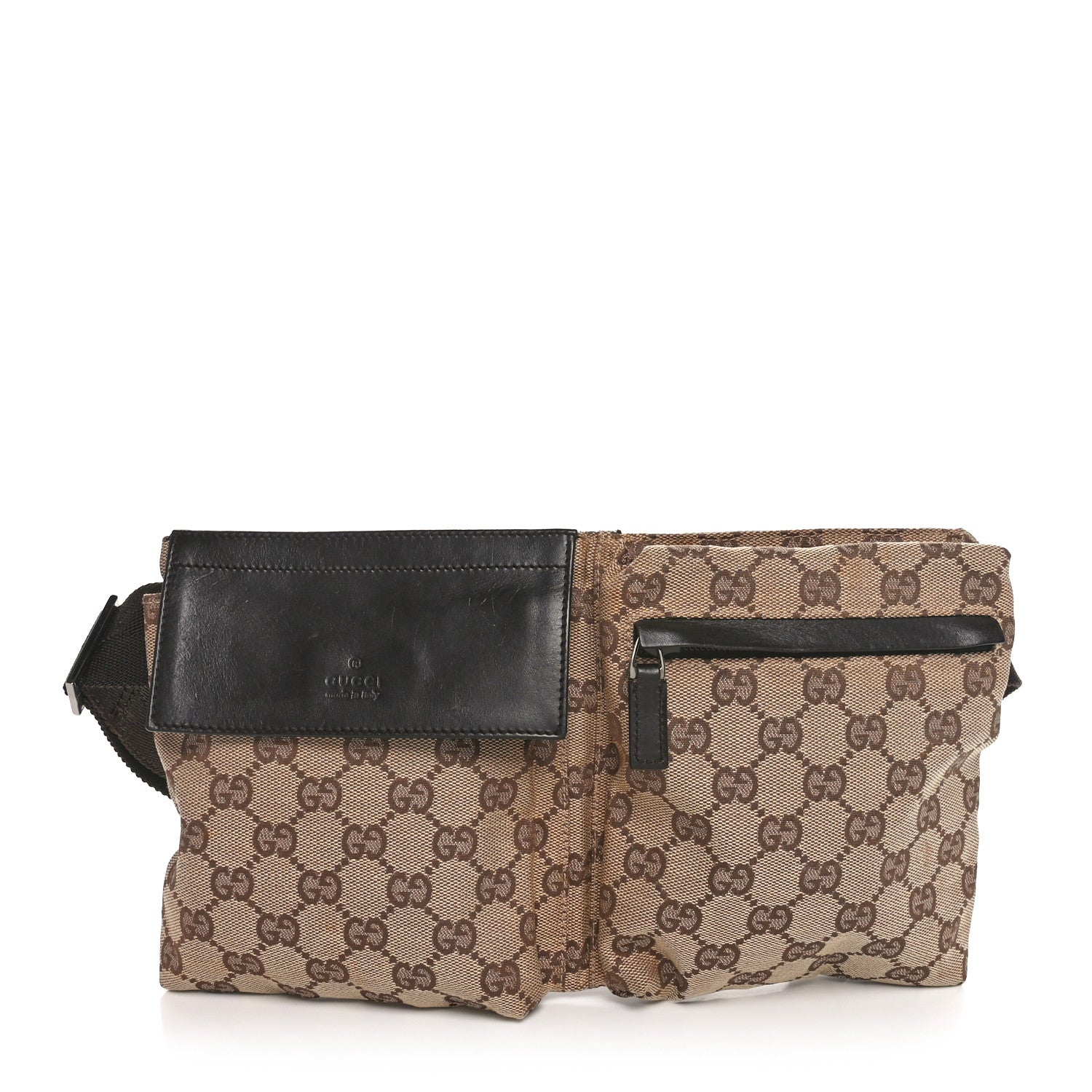 Gucci GG Monogram Double Pocket Belt Bag Dark Brown 1 of 10