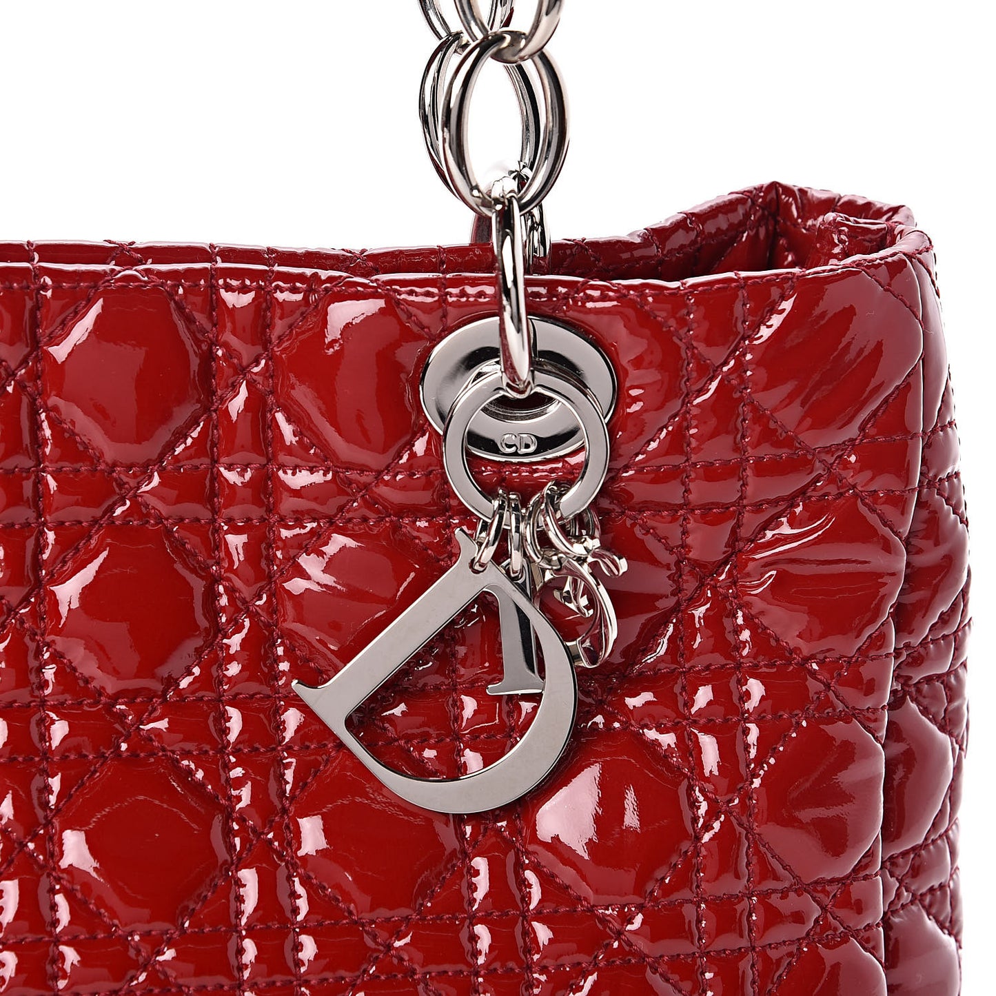 Patent Cannage Small Dior Soft Shopping Tote Red