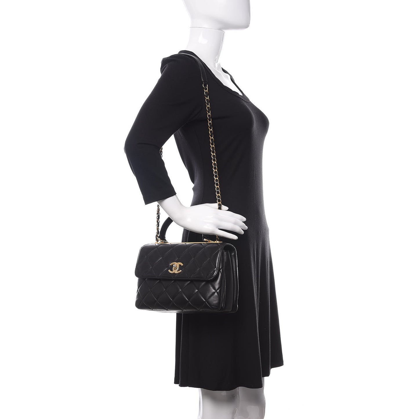 Lambskin Quilted Small Trendy CC Dual Handle Flap Bag Black