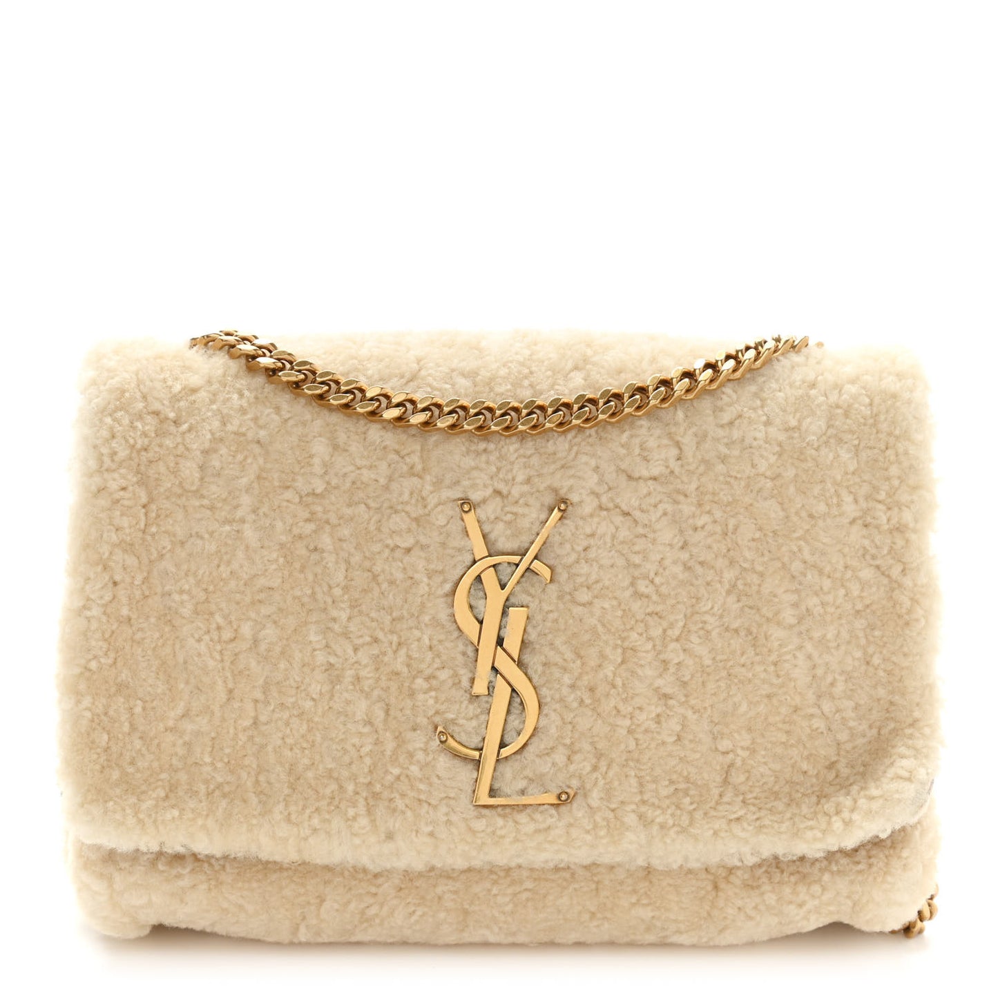 Shearling Small Monogram Kate Satchel Beige