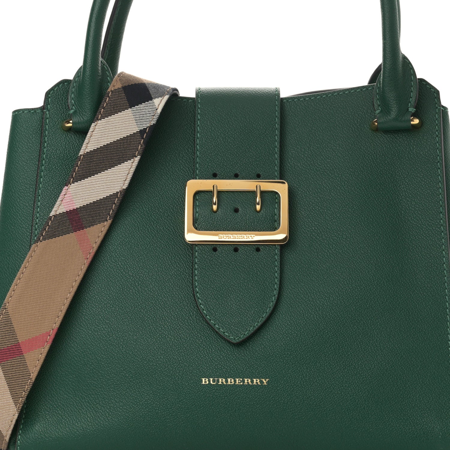 Burberry Soft Grain Calfskin Medium Buckle Tote Dark Green 9 of 14