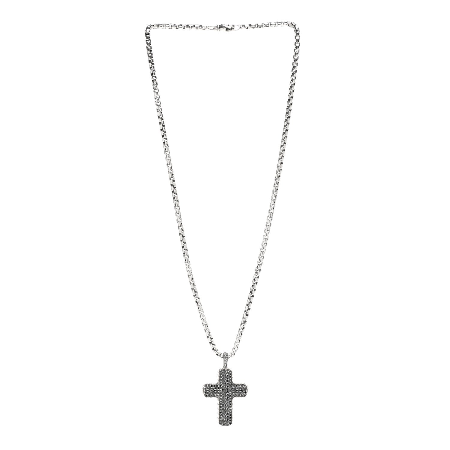 David Yurman Sterling Silver Black Diamond Chevron Cross Pave Pendant Necklace 3 of 5