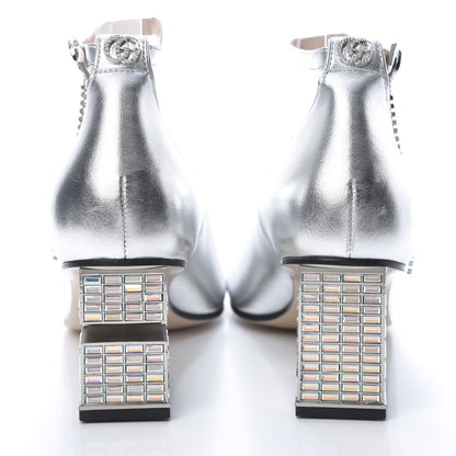 Gucci Metallic Nappa Crystal Square G Mid Heel Pumps 38 Silver 5 of 11