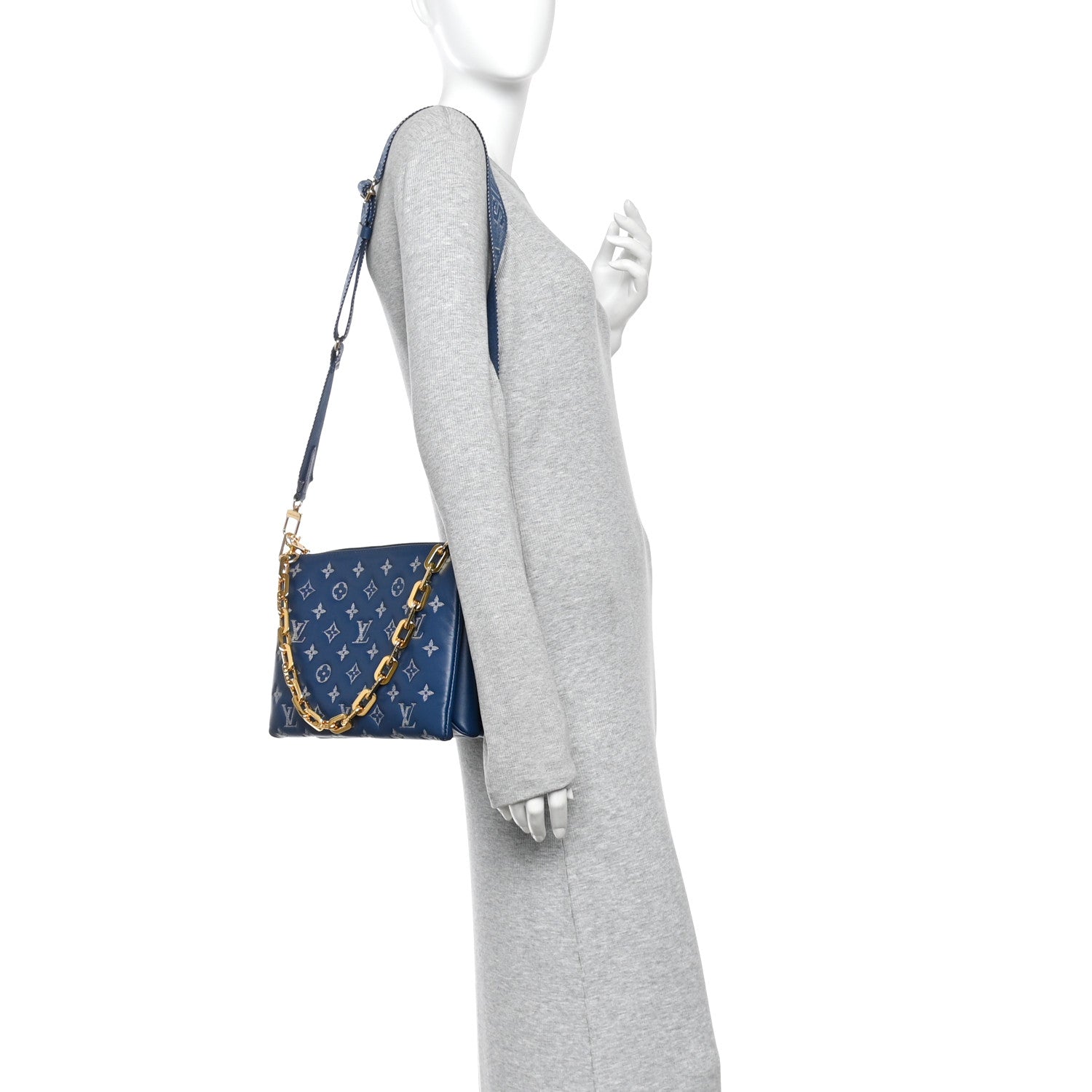 Louis Vuitton Lambskin Embossed Monogram Coussin PM Denim Blue 2 of 10