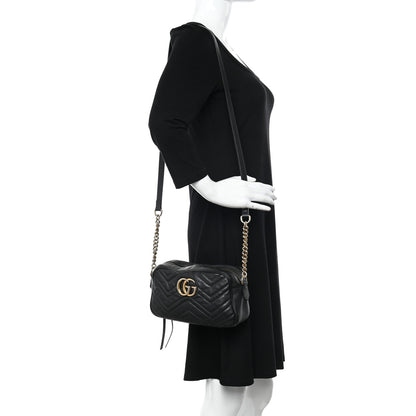 Gucci Calfskin Matelasse Small GG Marmont Chain Shoulder Bag Black 2 of 14