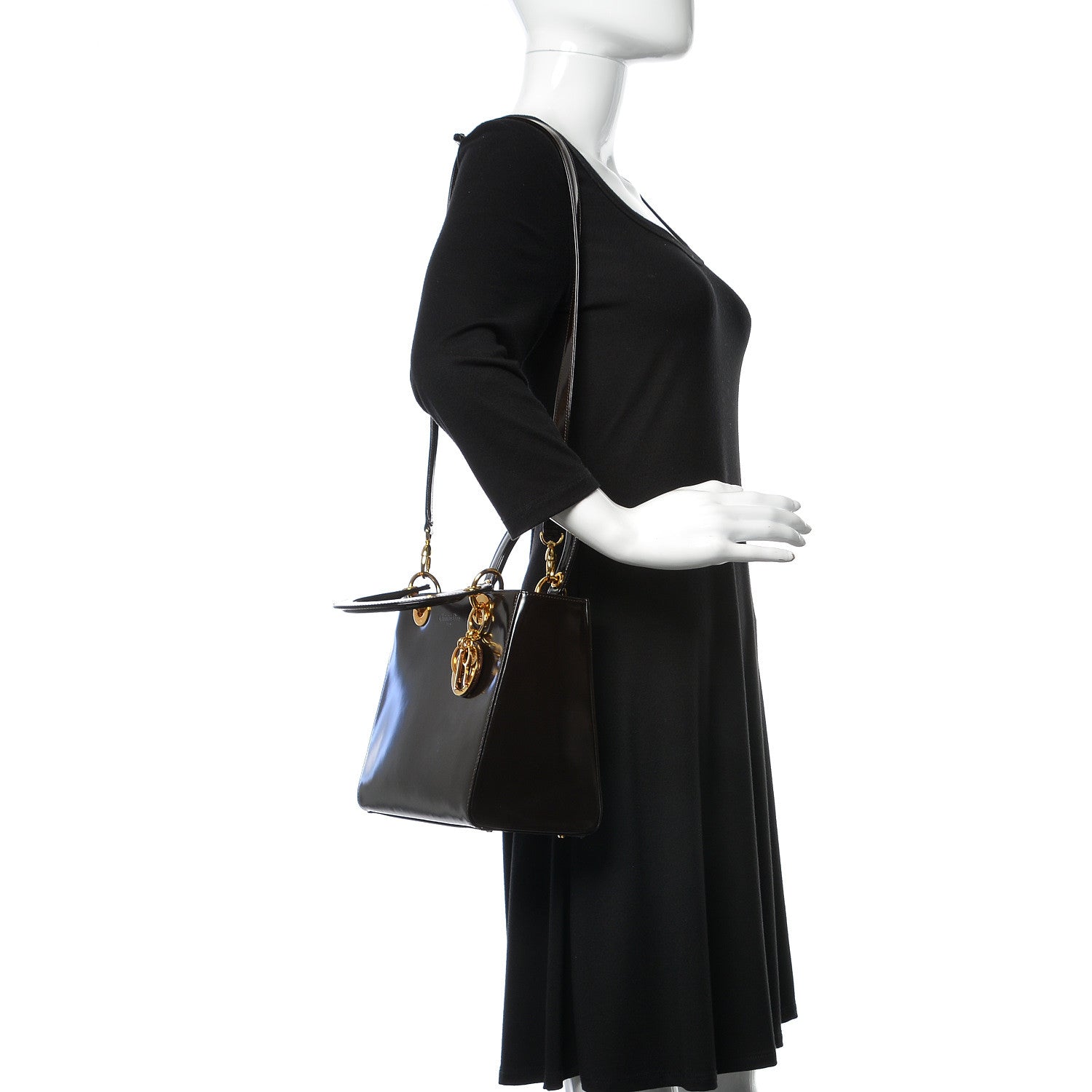 Christian Dior Patent Medium Lady Dior Dark Brown 2 of 9