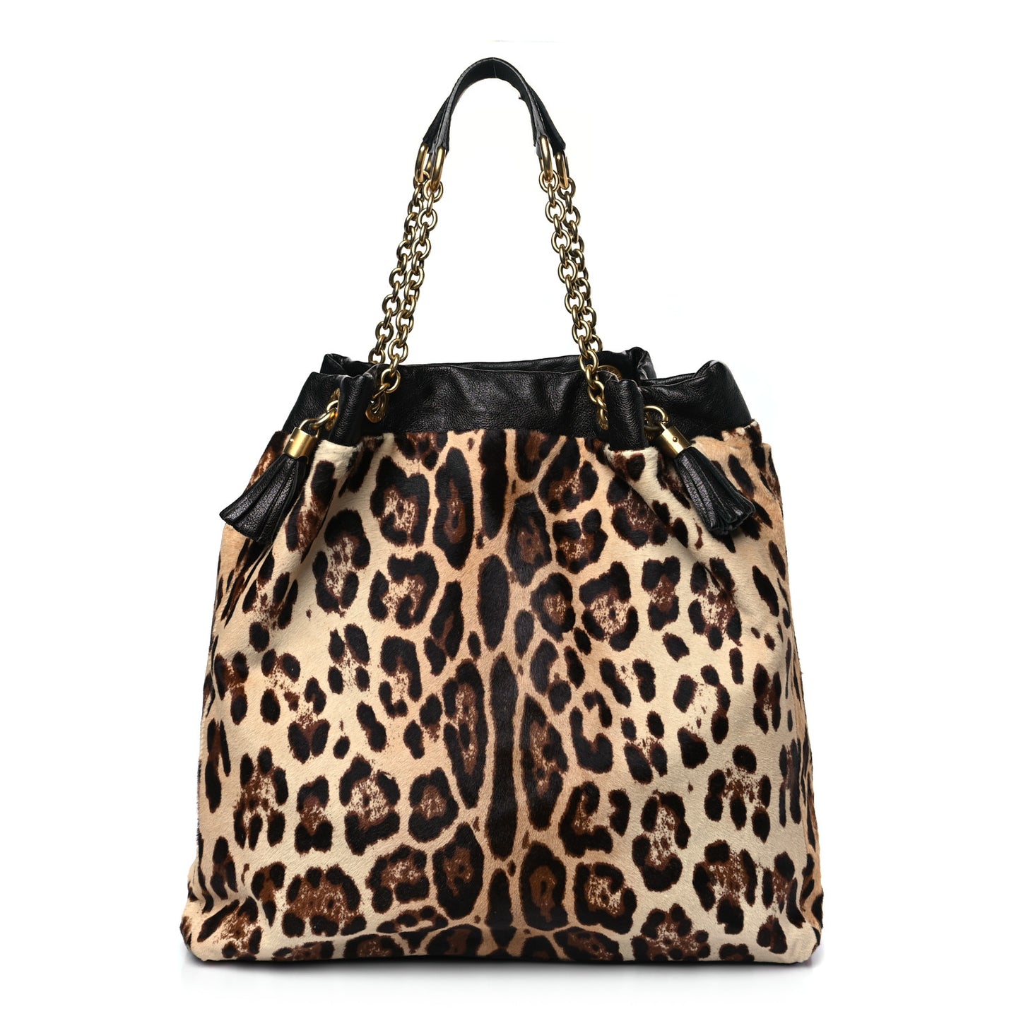 Calf Hair Leopard Print Satchel Black