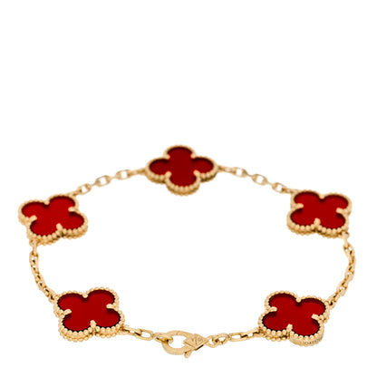 Van Cleef & Arpels 18K Yellow Gold Carnelian 5 Motifs Vintage Alhambra Bracelet 2 of 5