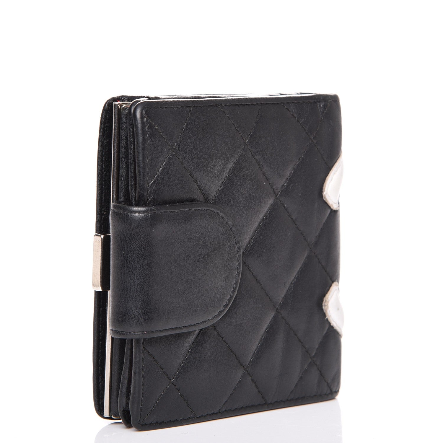 Chanel Calfskin Quilted Cambon Bi-fold Wallet Black White 3 of 8