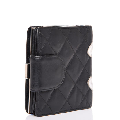 Chanel Calfskin Quilted Cambon Bi-fold Wallet Black White 3 of 8