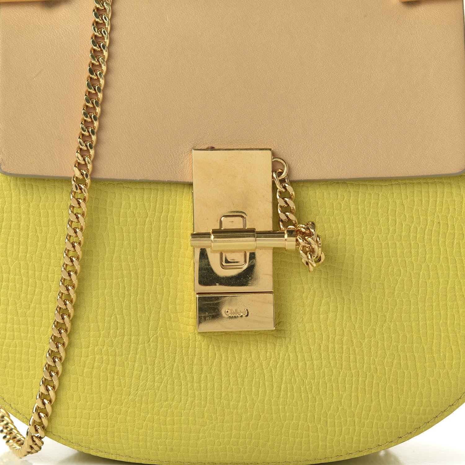Chloe Grained Calfskin Lambskin Mini Bi-Color Drew Shoulder Bag Yellow Beige 9 of 10
