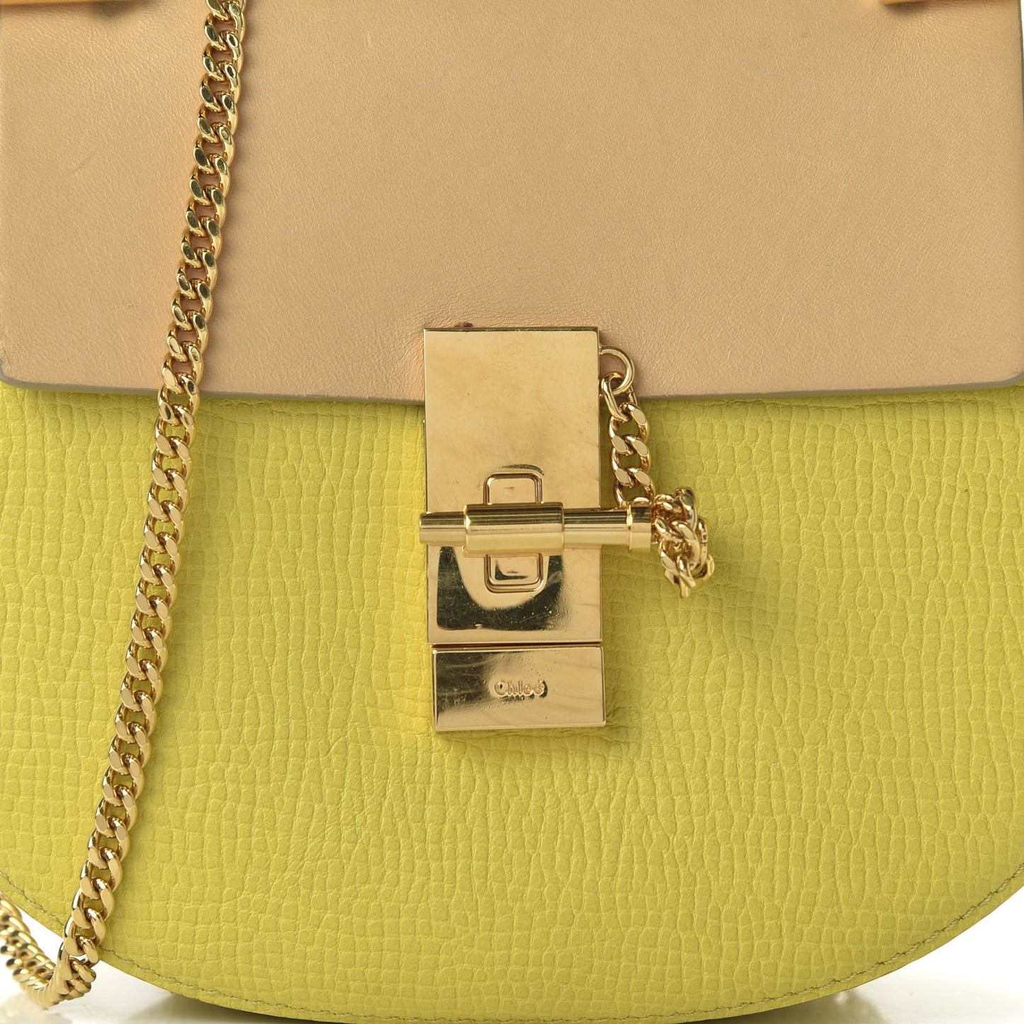 Grained Calfskin Lambskin Mini Bi-Color Drew Shoulder Bag Yellow Beige