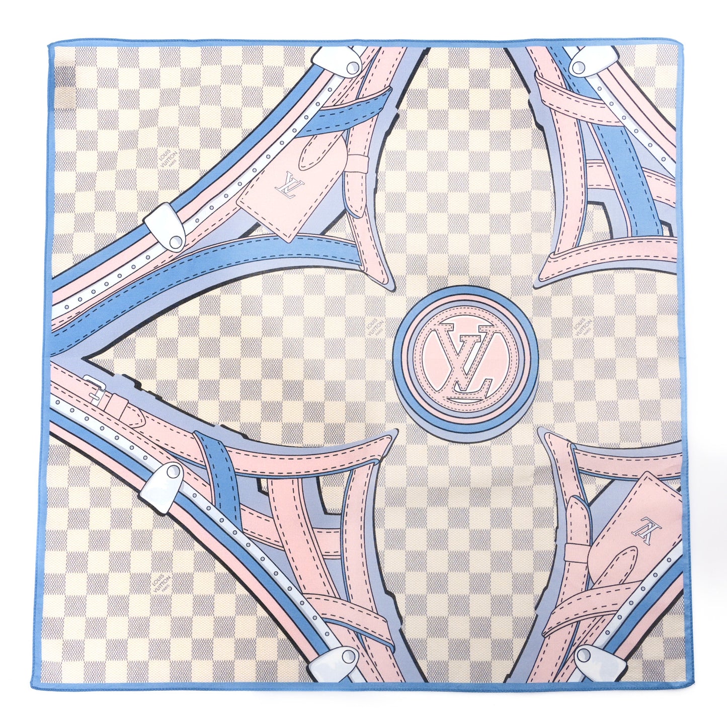 Cotton Damier Azur Straps Bandana Scarf Multicolor