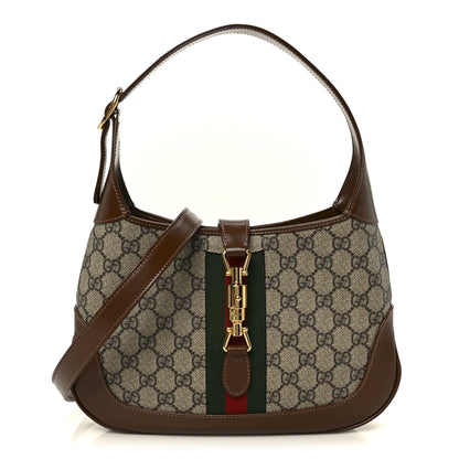 Gucci GG Supreme Monogram Azalea Calfskin Web Small Jackie 1961 Hobo Beige Ebony Brown Sugar 1 of 11