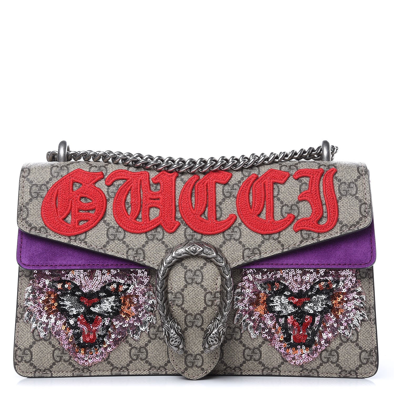 Gucci GG Supreme Monogram Embroidered Small Dionysus Shoulder Bag Purple 1 of 12