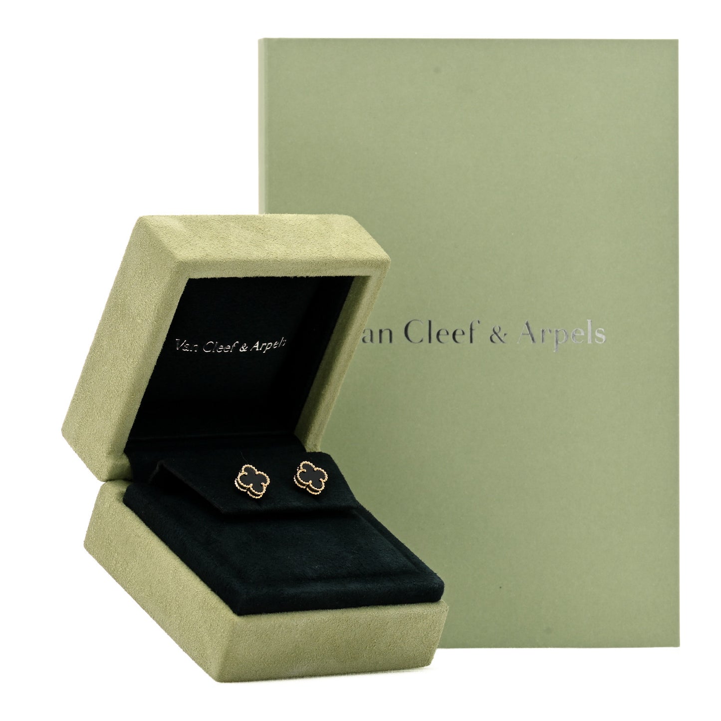18K Yellow Gold Black Onyx Sweet Alhambra Earrings