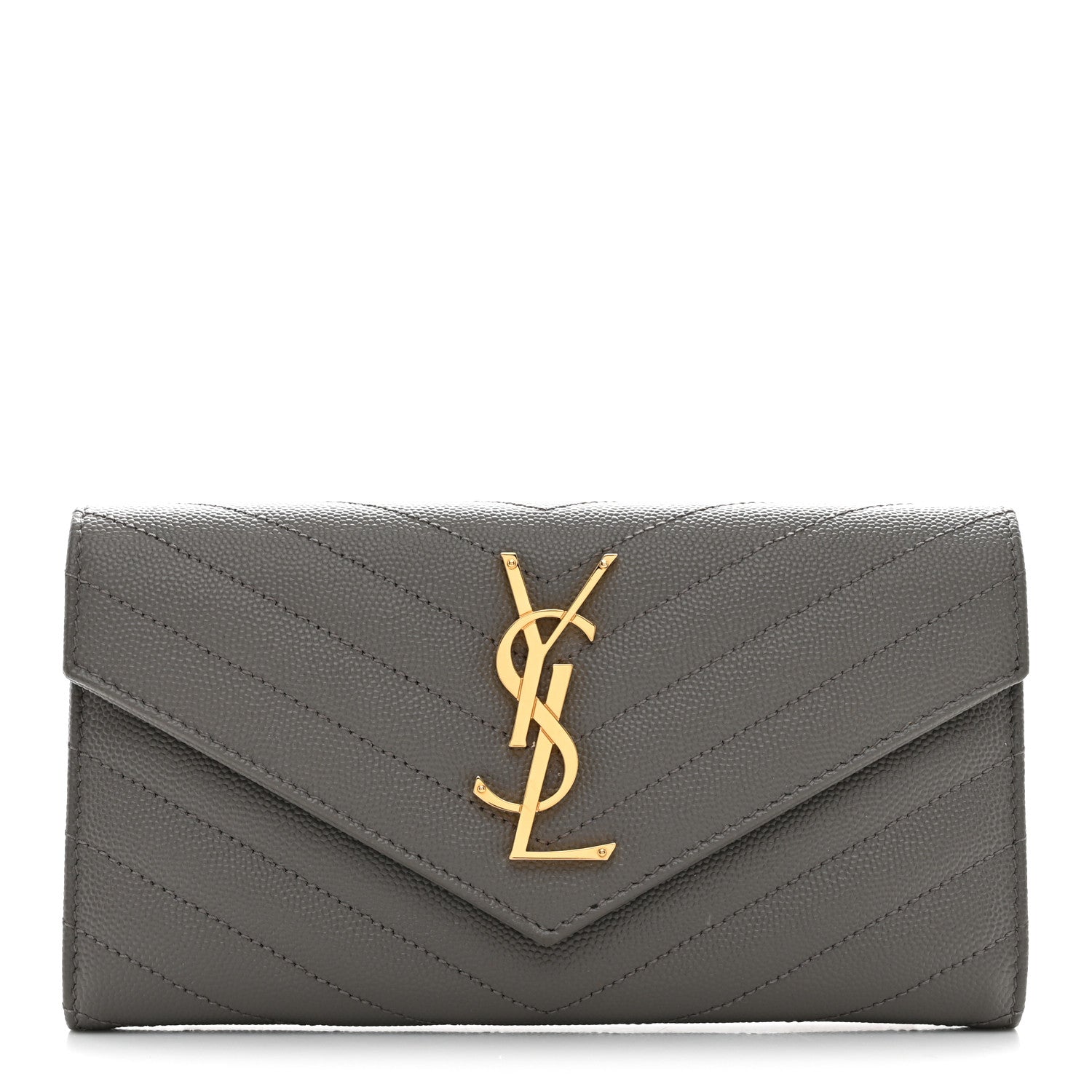 Saint Laurent Grain De Poudre Matelasse Chevron Monogram Flap Wallet Fog 1 of 9