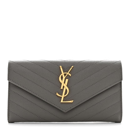 Saint Laurent Grain De Poudre Matelasse Chevron Monogram Flap Wallet Fog 1 of 9