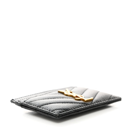 Saint Laurent SAINT LAURENT Grain De Poudre Matelasse Chevron Monogram Credit Card Case Black 4 of 6