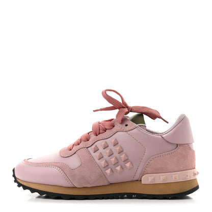 Valentino Garavani Calfskin Suede Rockstud Sneakers 35.5 Pink 1 of 7