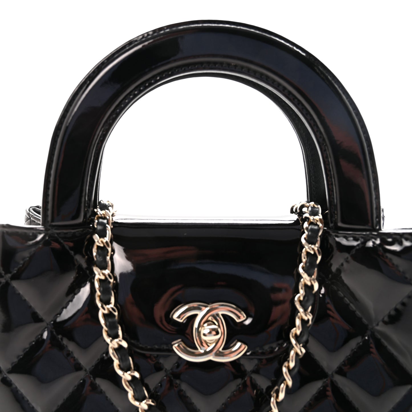 Patent Calfskin Quilted Nano Kelly Shopper Black