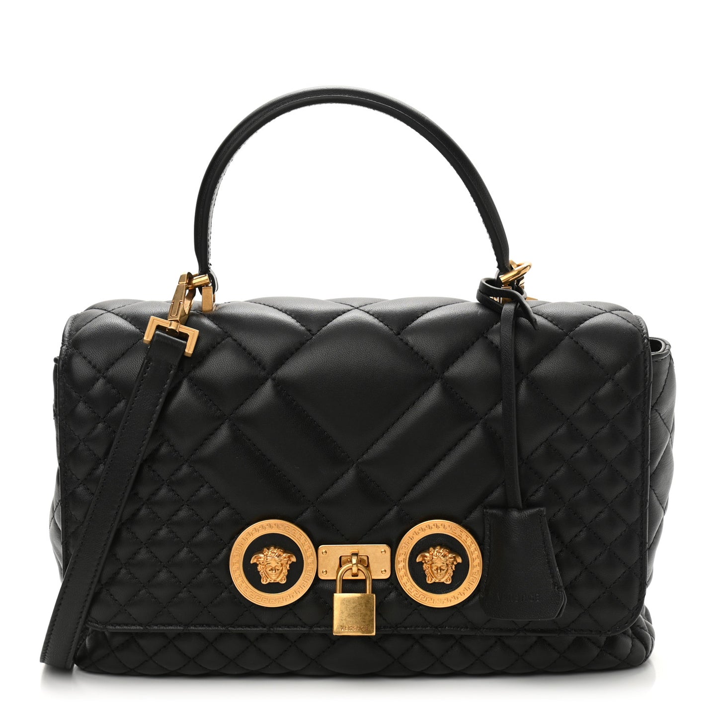 Nappa Quilted Icon Top Handle Shoulder Bag Black