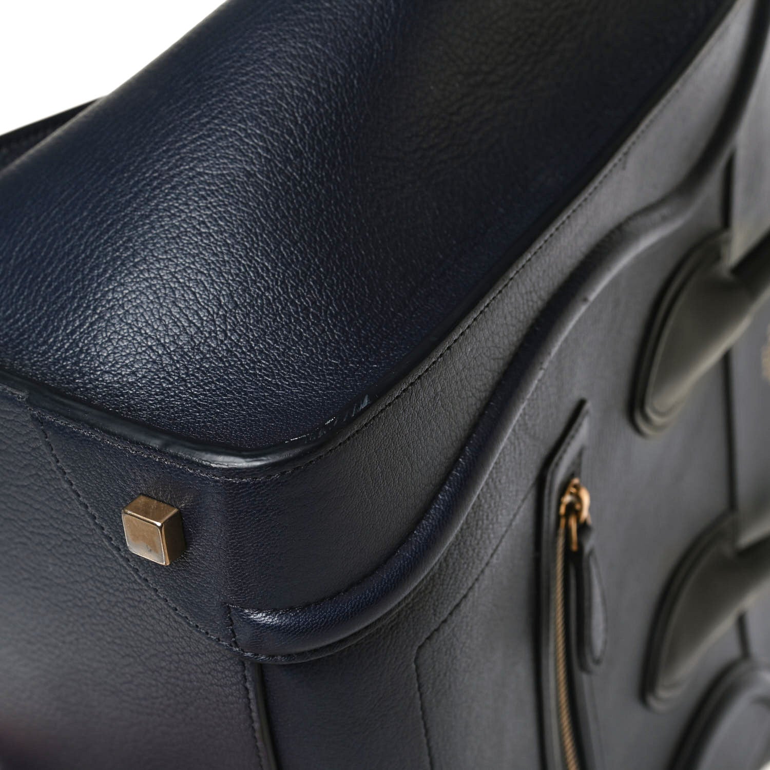 Celine Drummed Calfskin Mini Bi-Color Luggage Navy Black 10 of 10