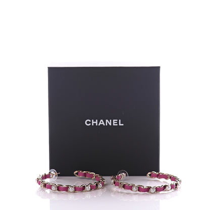 Chanel Lambskin Pearl CC Chain Hoop Earrings Gold Pink 4 of 4