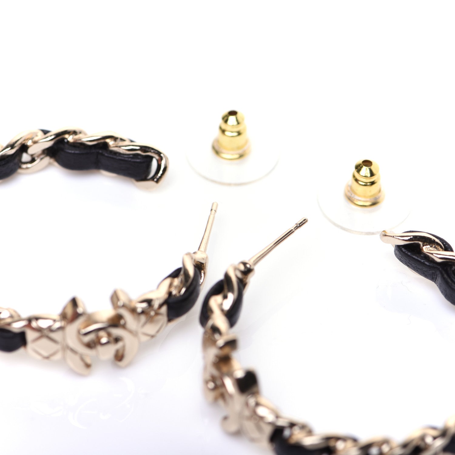 Chanel Lambskin CC Turnlock Chain Hoop Earrings Gold Black 7 of 8