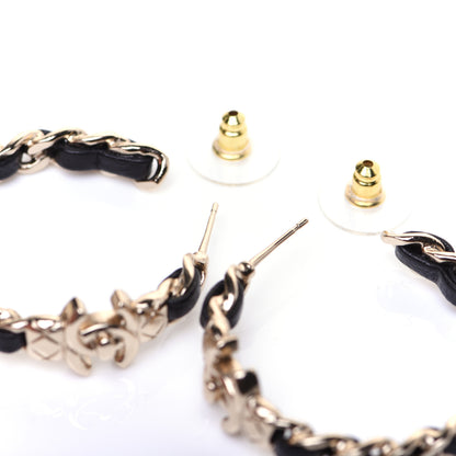 Chanel Lambskin CC Turnlock Chain Hoop Earrings Gold Black 7 of 8