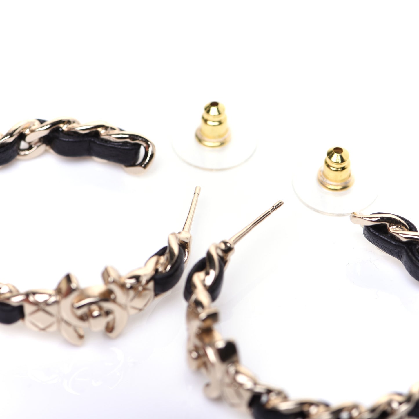Lambskin CC Turnlock Chain Hoop Earrings Gold Black