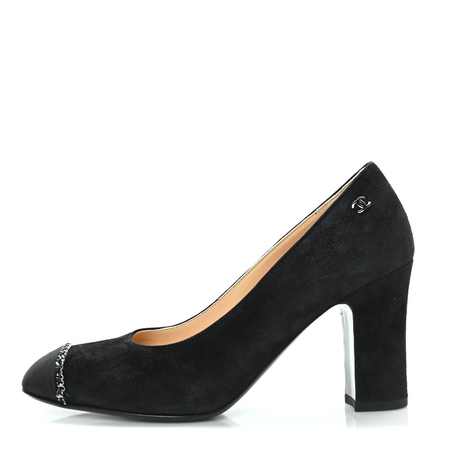 Suede Grosgrain Cap Toe Chain Pumps 38 Black