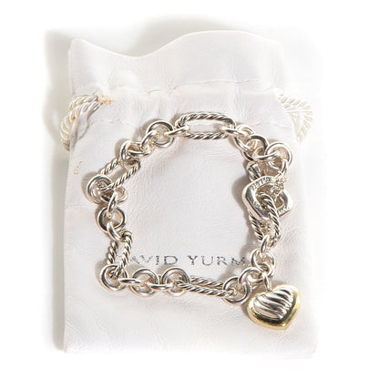 David Yurman Sterling Silver 18K Yellow Gold Cable Heart Charm Bracelet 6 of 6