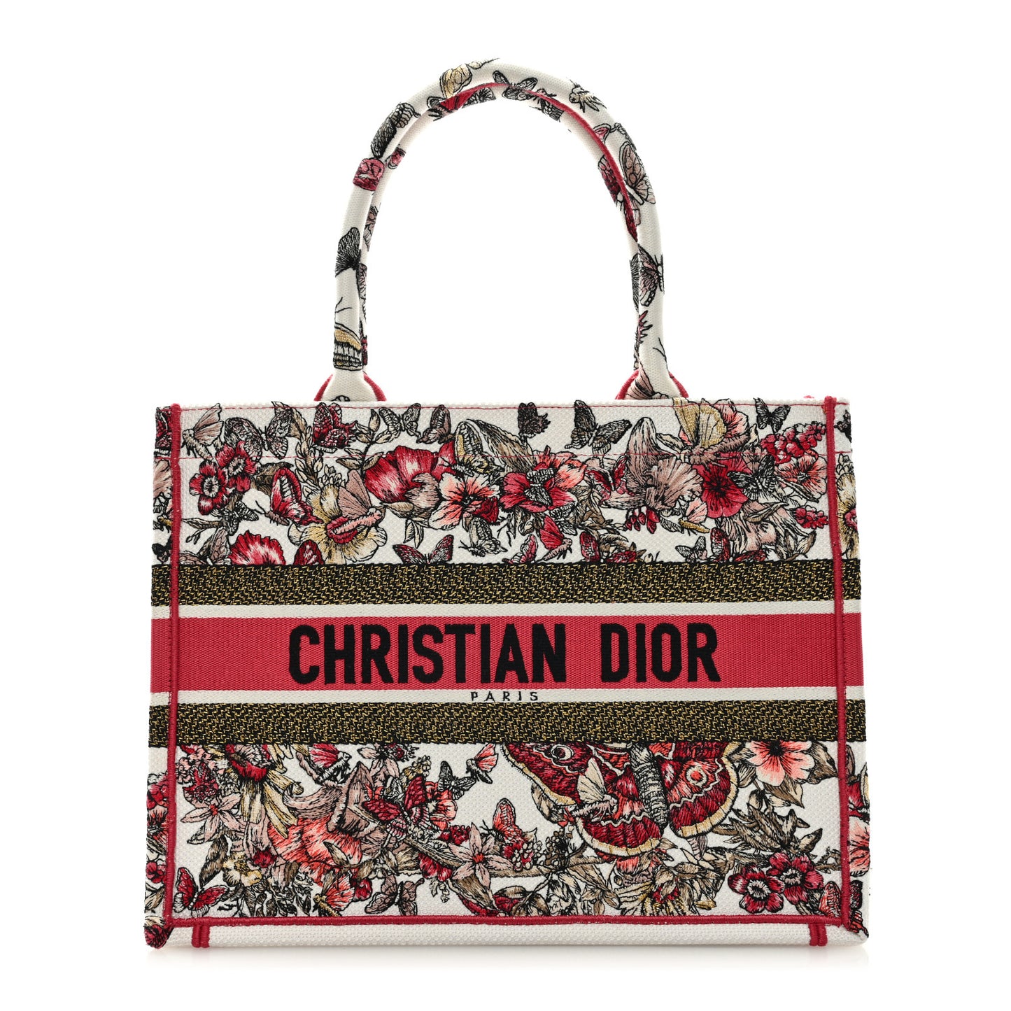 Canvas Embroidered Medium Butterfly Print Book Tote Multicolor