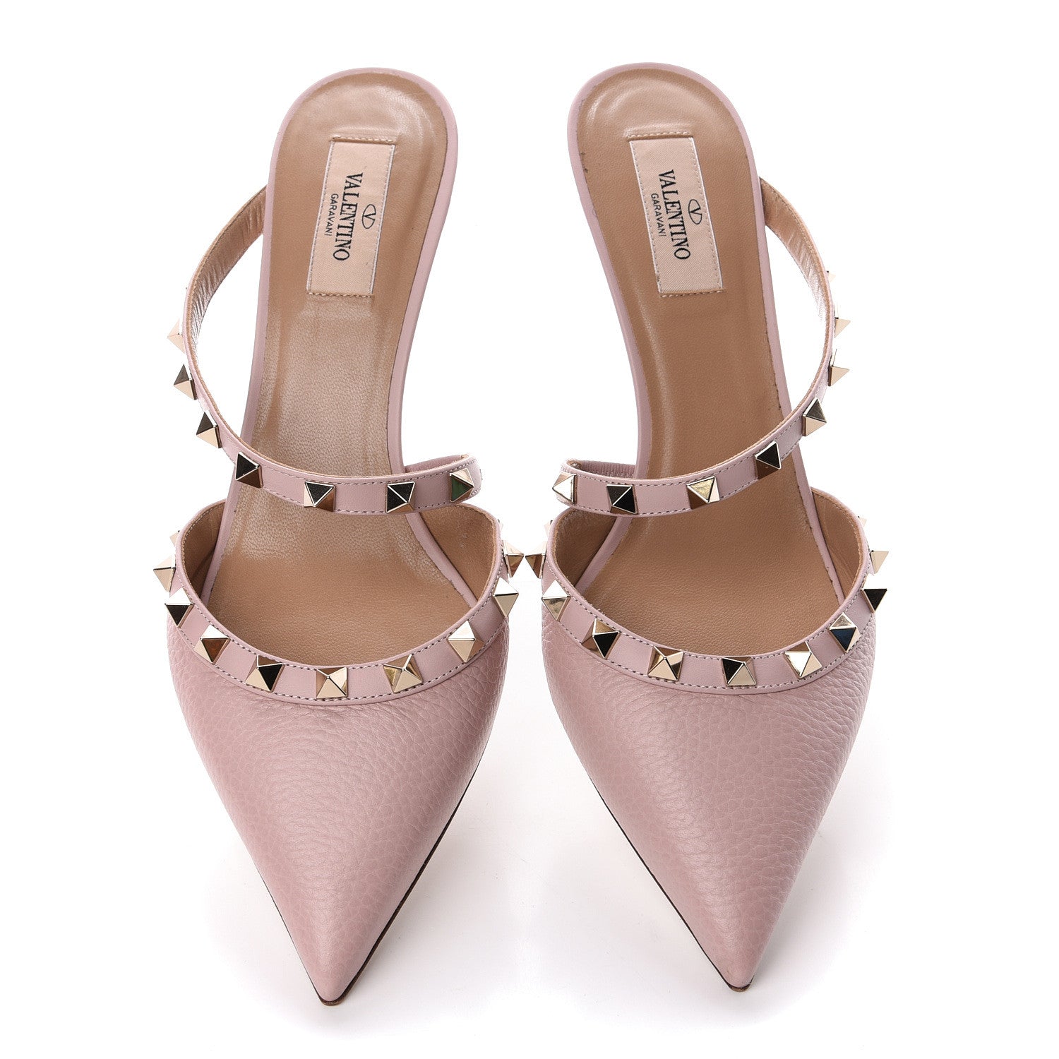 Valentino Garavani Pebbled Calfskin Rockstud Cross Strap 50mm Mules 39 Water Rose 5 of 10