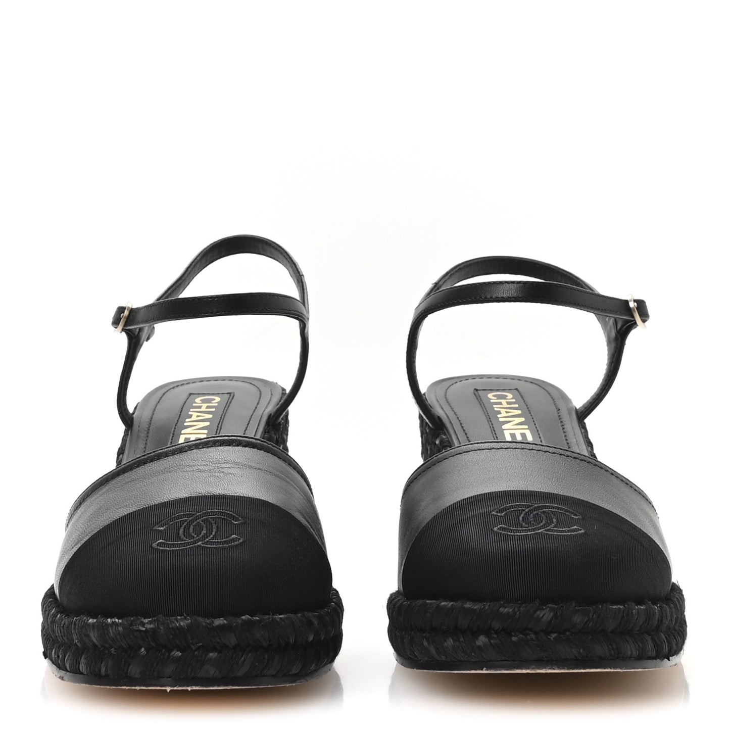 Lambskin Grosgrain CC Espadrilles Wedges 41 Black