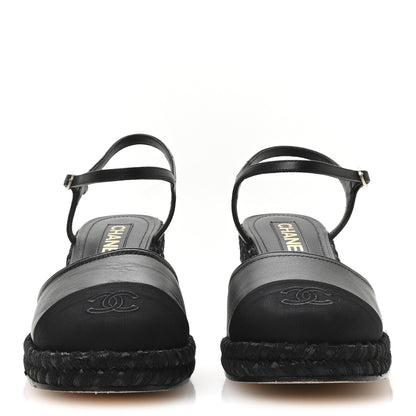 Chanel Lambskin Grosgrain CC Espadrilles Wedges 41 Black 3 of 9