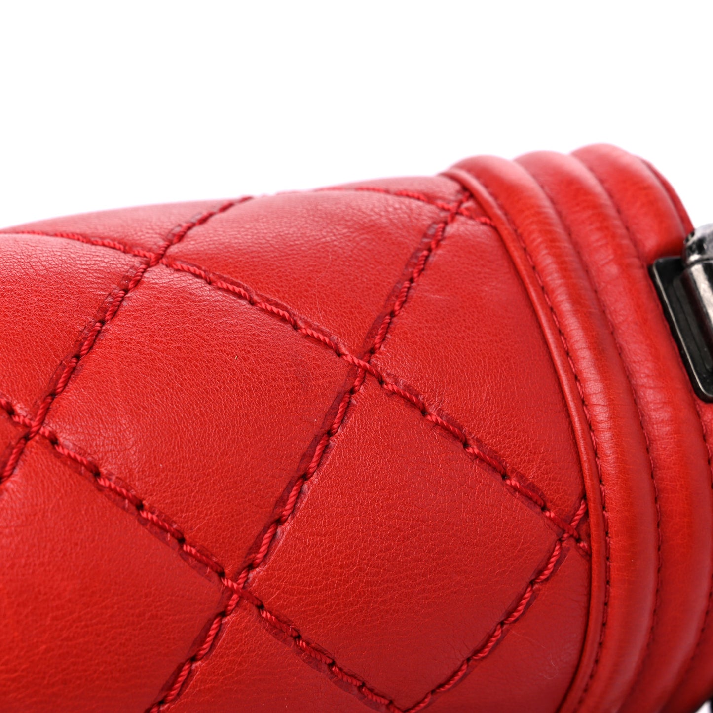 Calfskin Quilted Double Stitch Medium Boy Flap Red