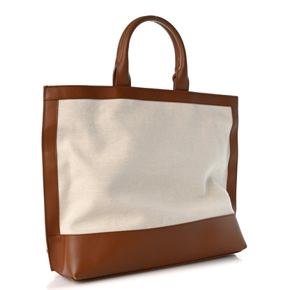 Saint Laurent Calfskin Linen Two Tone Cabas Tote Beige 2 of 12