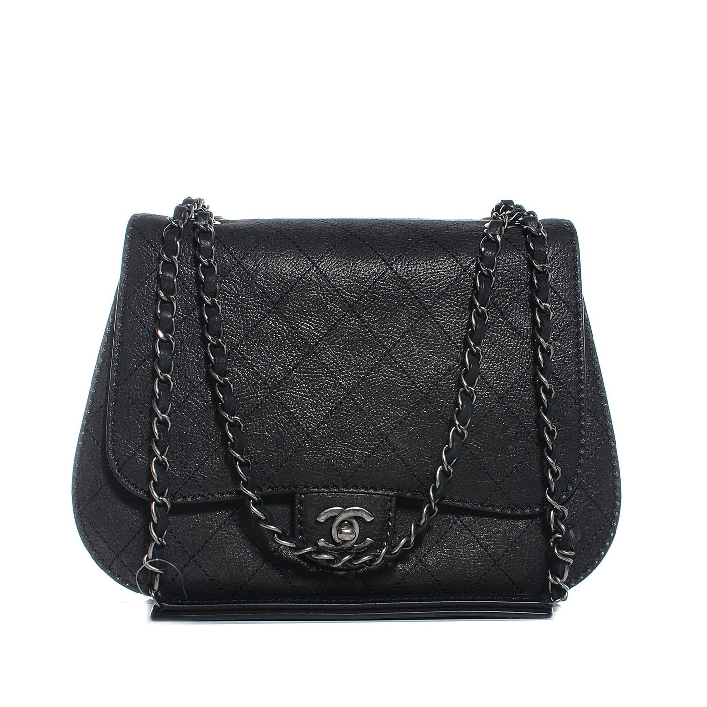 Calfskin Coco Twin Large Flap Black