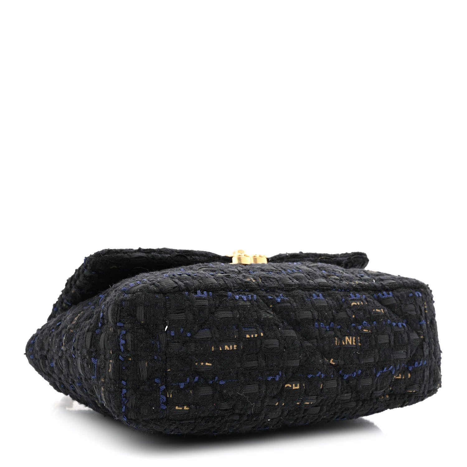 Chanel Tweed Quilted Large Chanel 19 Flap Black Navy Gold 4 of 10